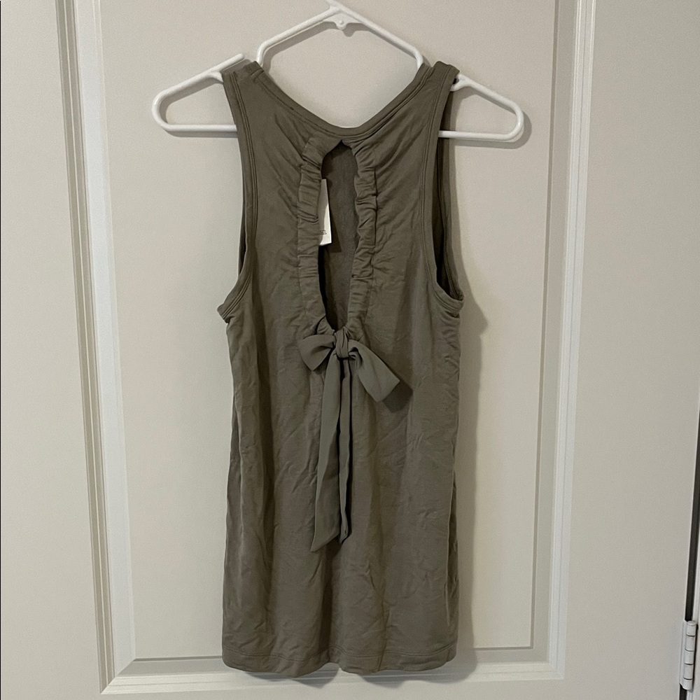 Olive Sleeveless Top with Bow Detail on back